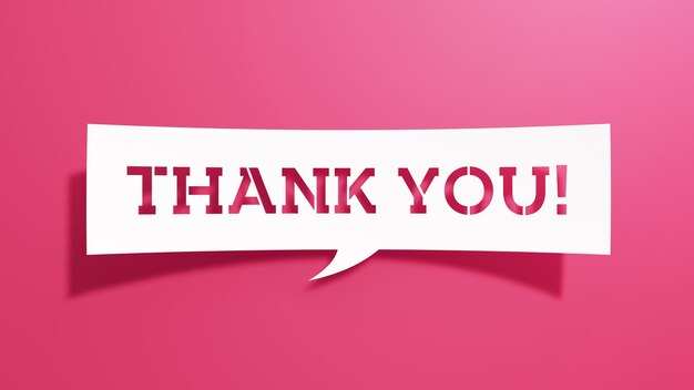 Photo thank you speech bubble minimalist abstract design with white cut out paper on pink background 3