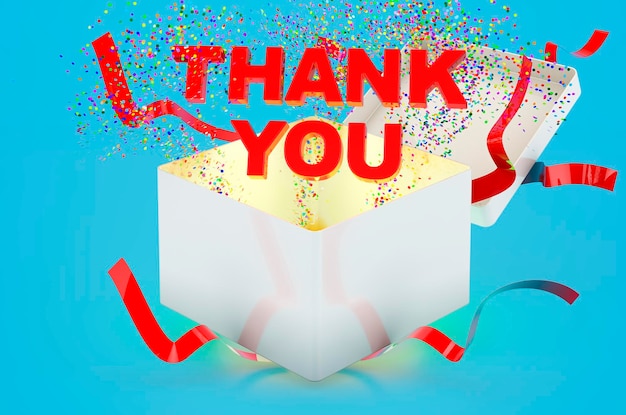 Thank you text inside gift box 3D rendering