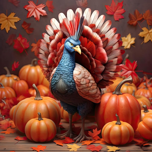 a thank you thanksgiving card with a turkey pumpkins