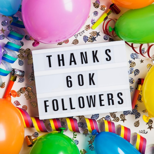 Thanks 60 thousand followers social media lightbox background celebration of followers subscribers likes