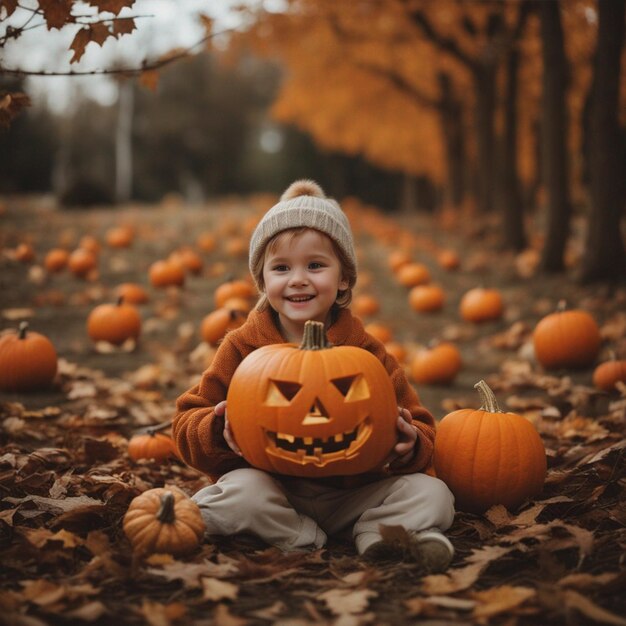 Thanks Giving Day Children's Photo With Pumpkin wallpaper