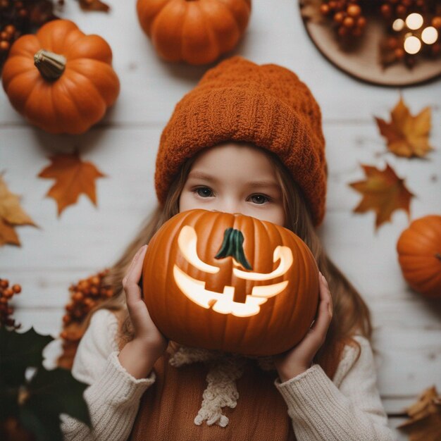 Thanks Giving Day Children's Photo With Pumpkin wallpaper