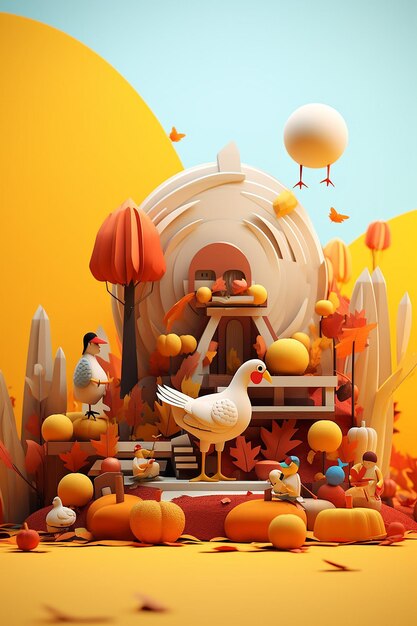 Photo thanksgiving 3d character minimalist diorama