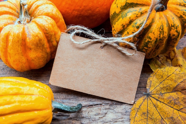 Thanksgiving achtergrond met fruit en groente op hout in de herfst en herfst oogstseizoen. Kopieer ruimte voor tekst.