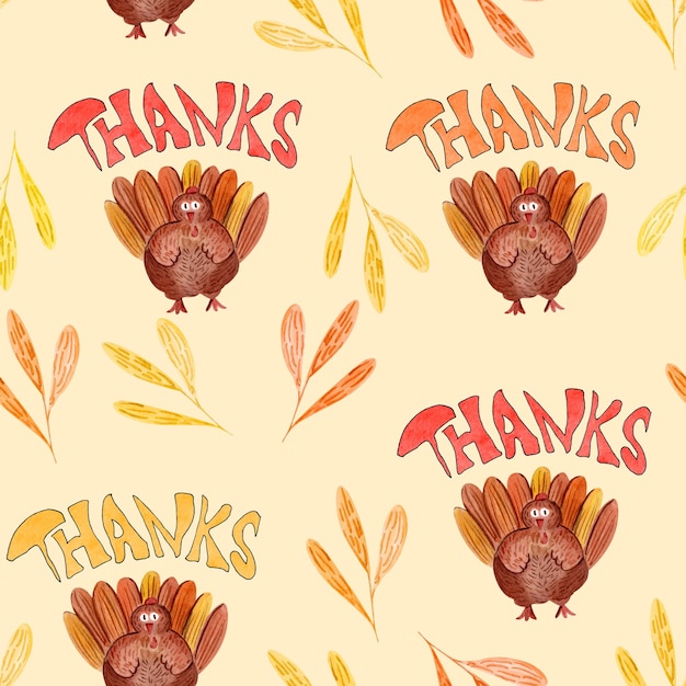 Thanksgiving aquarel Turkije letters patroon