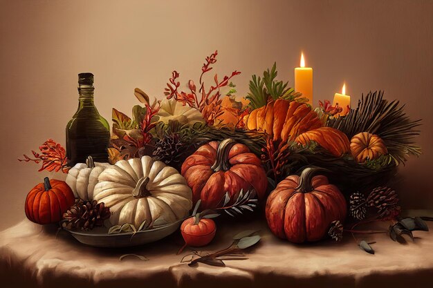 Thanksgiving autumn composition concept art illustration