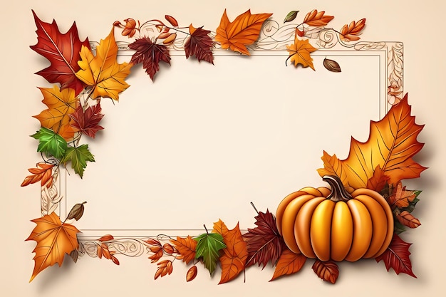 Thanksgiving autumn frame with pumpkins ai generative image