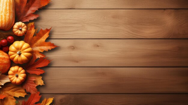 Thanksgiving background with pumpkins gourds and leaves