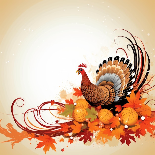 Photo a thanksgiving background with a turkey and autumn leaves