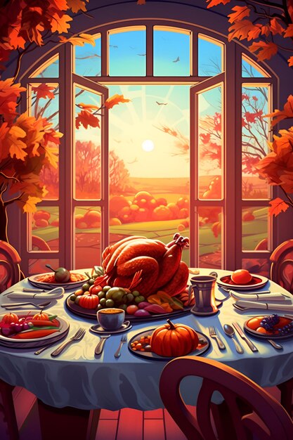 Thanksgiving bright cartoon