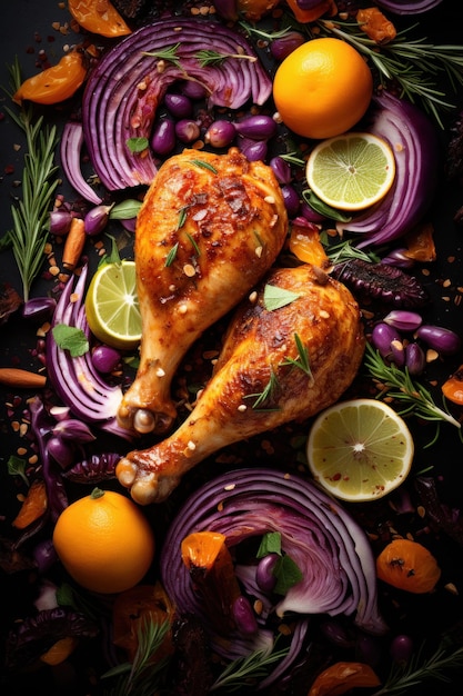 Курица на День Благодарения с овощами и зеленью