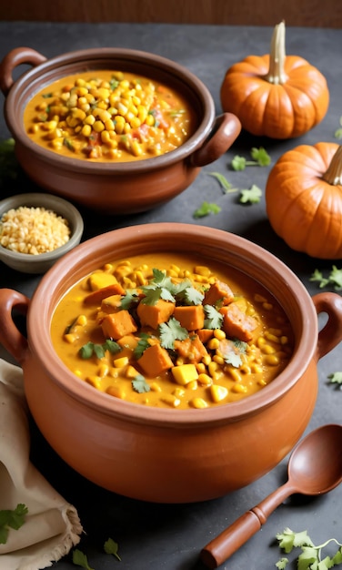 Thanksgiving Corn And Pumpkin Curry In A Clay Po