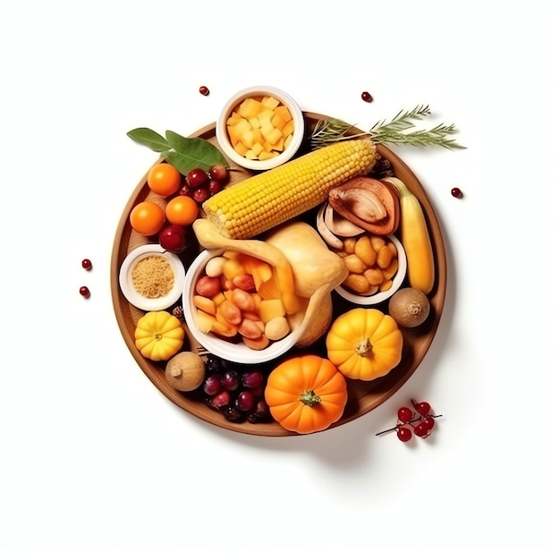 感謝祭の日またはカボチャ オレンジの葉または鶏肉の秋の組成物 感謝祭の食べ物