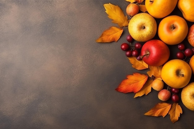 Foto giorno del ringraziamento o composizione autunnale con foglie di zucca e arance o cibo di pollo per il ringraziamento