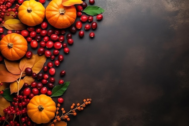 Thanksgiving day or autumn composition with pumpkin oranges leaves or chicken thanksgiving food