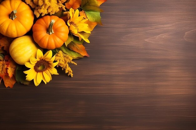 Thanksgiving day or autumn composition with pumpkin oranges leaves or chicken thanksgiving food