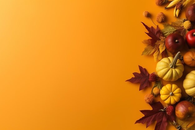 Thanksgiving day or autumn composition with pumpkin oranges leaves or chicken thanksgiving food