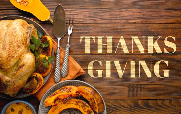 Foto thanksgiving day banner met lekker eten