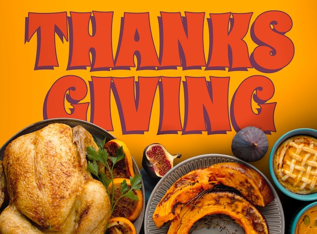 Thanksgiving day banner with food