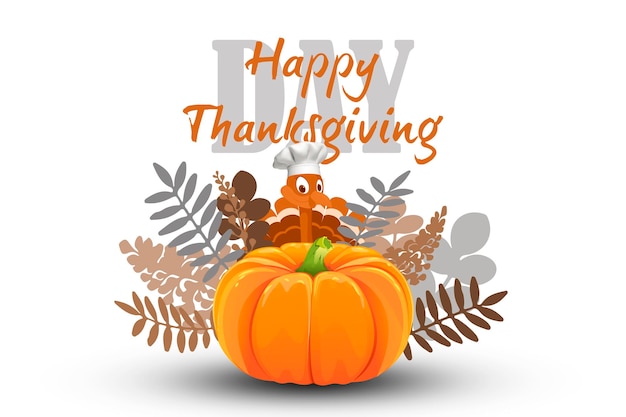 thanksgiving day beautiful holiday card with pumpkin and turkey
