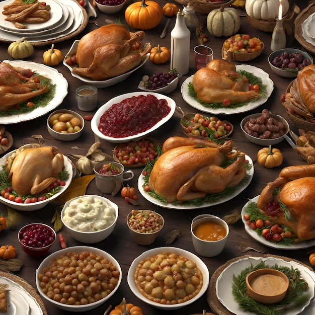 Празднование Дня Благодарения с различными вкусными блюдами