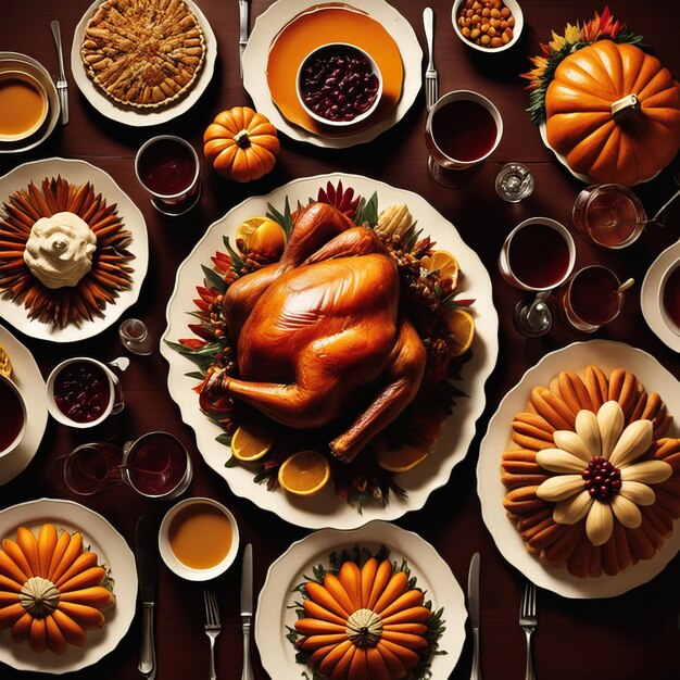 Photo thanksgiving day food dinner with holiday autumn decor