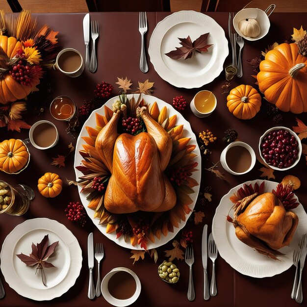 Photo thanksgiving day food dinner with holiday autumn decor