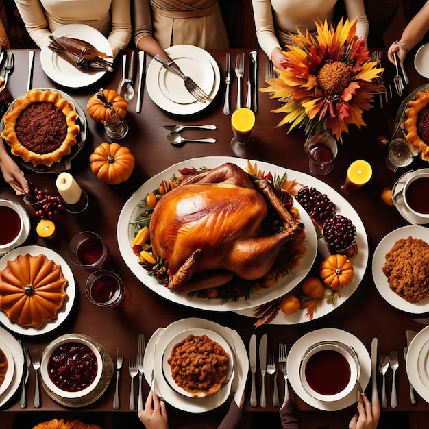 Photo thanksgiving day food dinner with holiday autumn decor