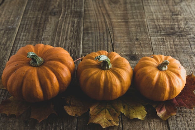 Thanksgiving day herfststilleven met pompoenen op oude houten