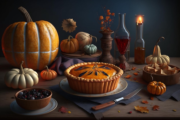 День благодарения с пирогом из тыквы, апельсинов или жареной курицей в духовке