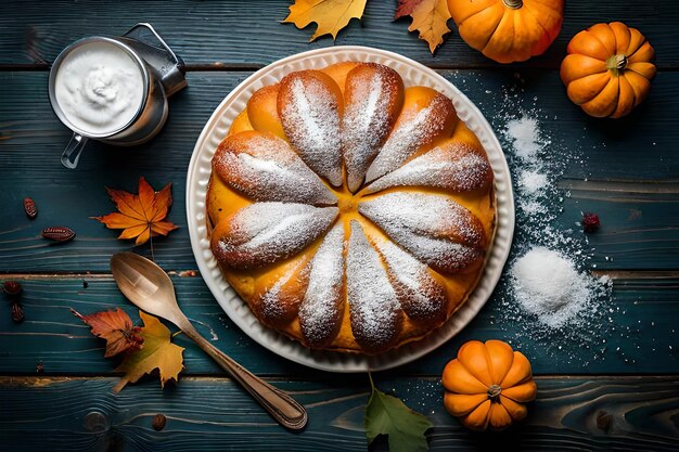 Photo thanksgiving day pumpkin pie with whipped cream homemade healthy thanksgiving day pumpkin pie