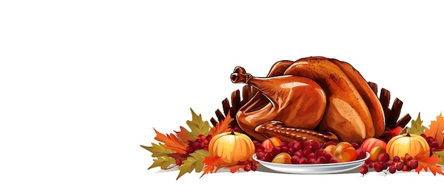 Thanksgiving day roasted turkey and festive autumn decoration copy space background