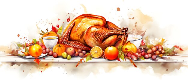 Thanksgiving day roasted turkey and festive autumn decoration copy space background