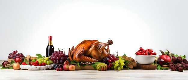 Foto il giorno del ringraziamento tacchino arrosto e festiva decorazione autunnale copia spazio sfondo