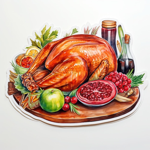 Thanksgiving Day Traditional dishes Watercolor illustration
