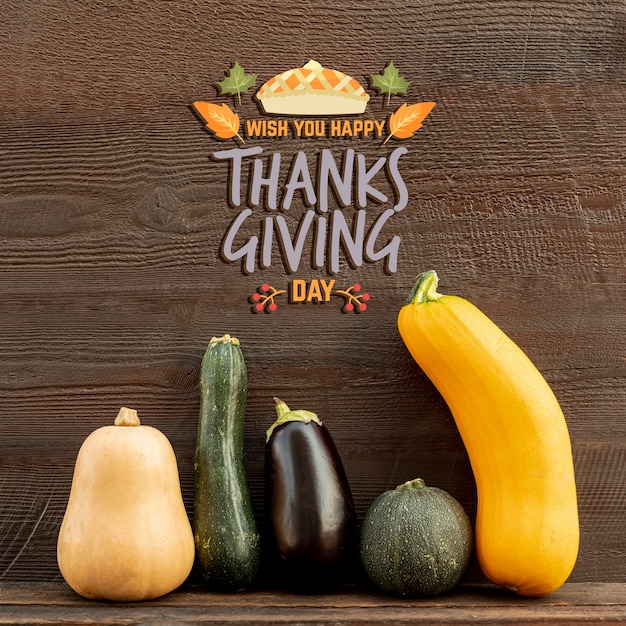 Thanksgiving day with pumpkins and eggplant