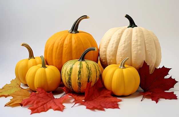 thanksgiving day with pumpkins and leaves