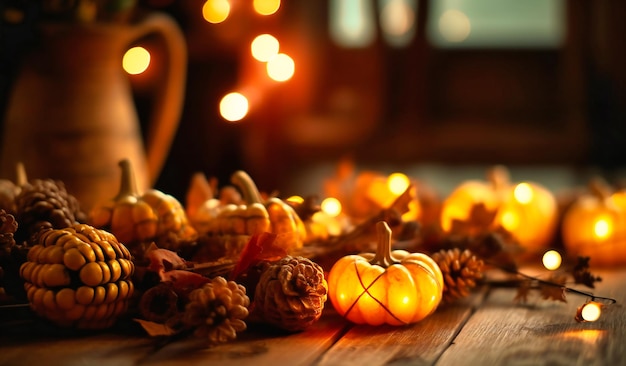 Thanksgiving decoraties op houten tafel achtergrond