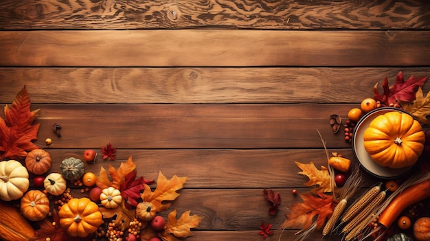 Thanksgiving dinner background with turkey and all sides dishes pumpkin pie