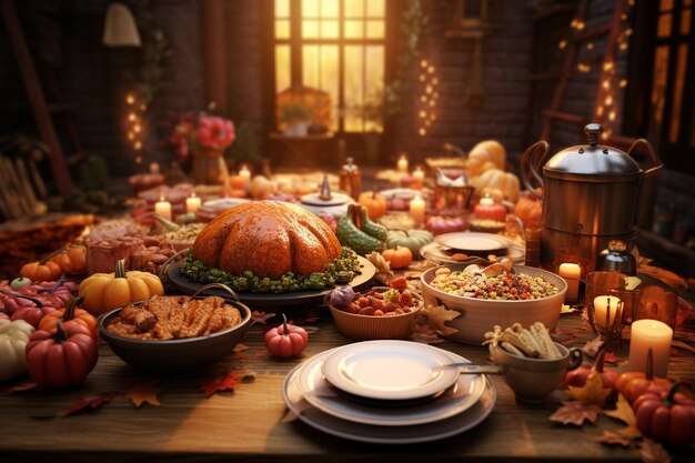 Thanksgiving dinner celebration with a table Generative ai