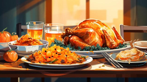 Thanksgiving dinner roasted turkey food best recipe picture Ai generated art