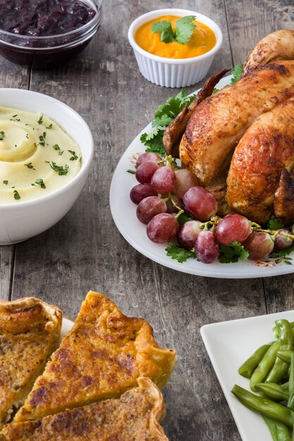 Thanksgiving dinner on rustic wooden