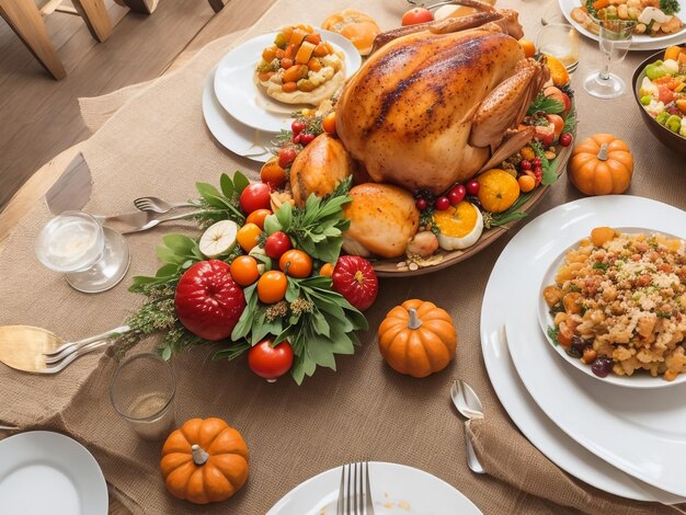 Photo thanksgiving dinner with decoration on dining table