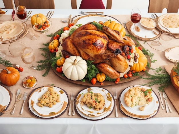 Thanksgiving dinner with decoration on dining table