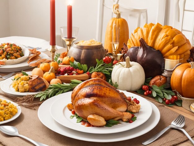 Photo thanksgiving dinner with decoration on dining table