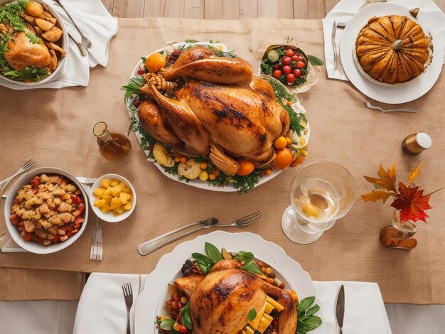 Thanksgiving dinner with decoration on dining table