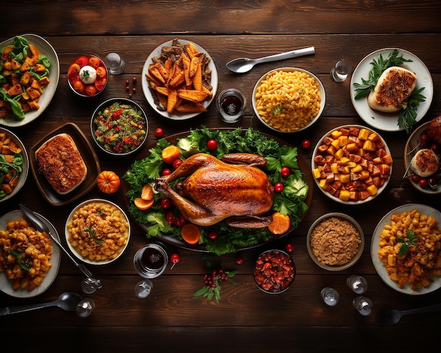 Thanksgiving Dinner with Delicious Meal Background