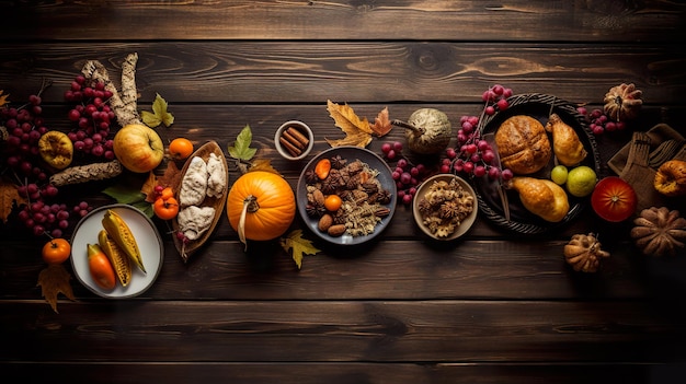 Ужин на День Благодарения с вкусной едой и копией пространства Generative ai