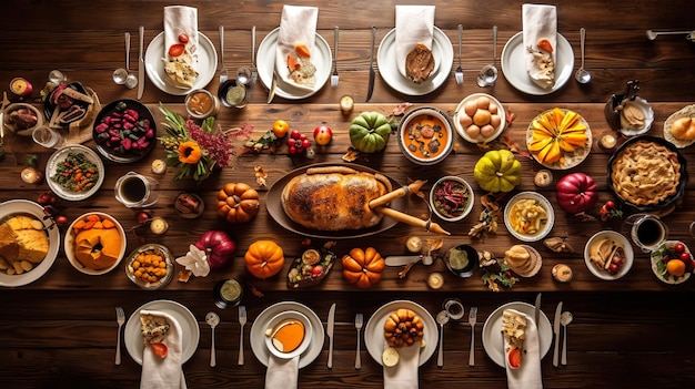 Ужин на День Благодарения с вкусной едой и копией пространства Generative ai