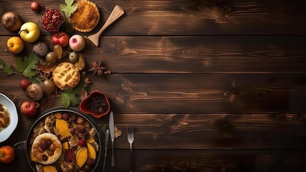 Thanksgiving dinner with delicious meal and with copy space Generative ai